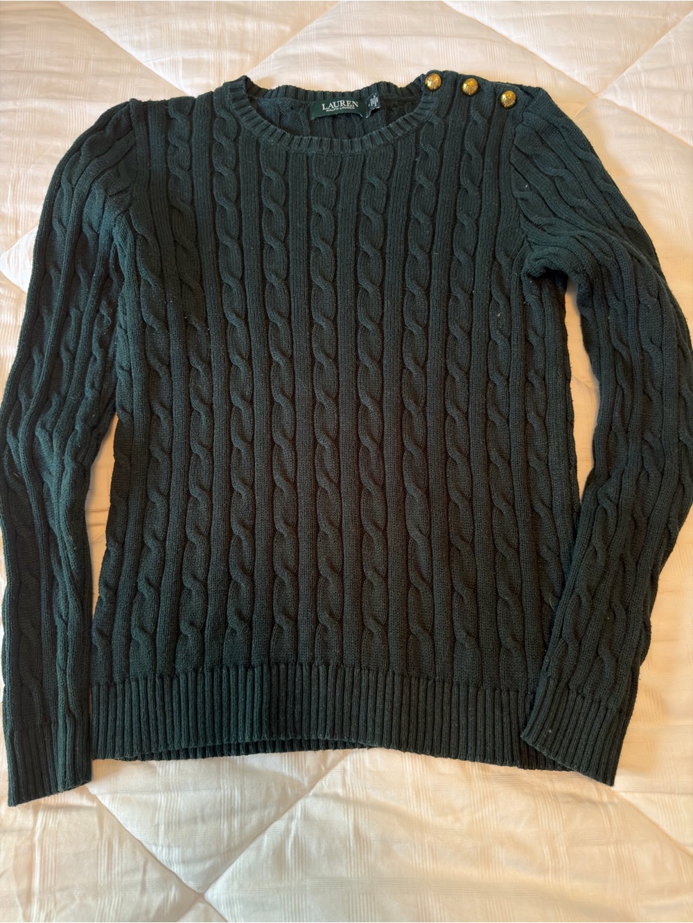 Lauren Ralph Lauren Cable Knit Crew Sweater - Dark Green